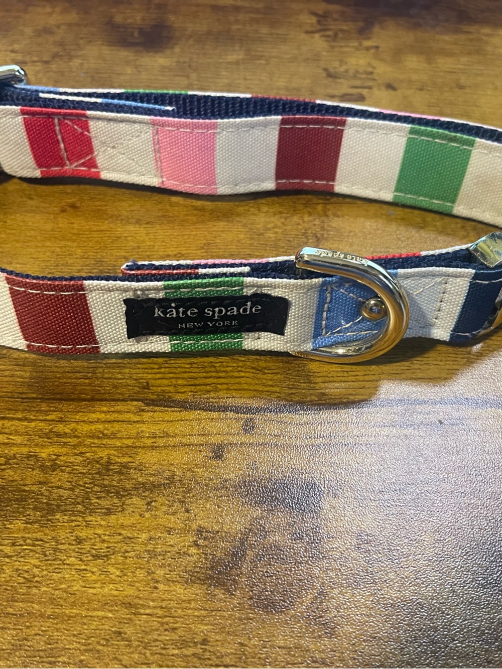 kate spade Multicolor Striped Canvas Dog Collar with Gold D-Ring